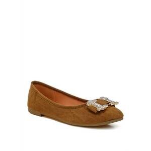 NEW RAG COMPANY women's prajik rhinestone buckle sparkle ballerinas in tan